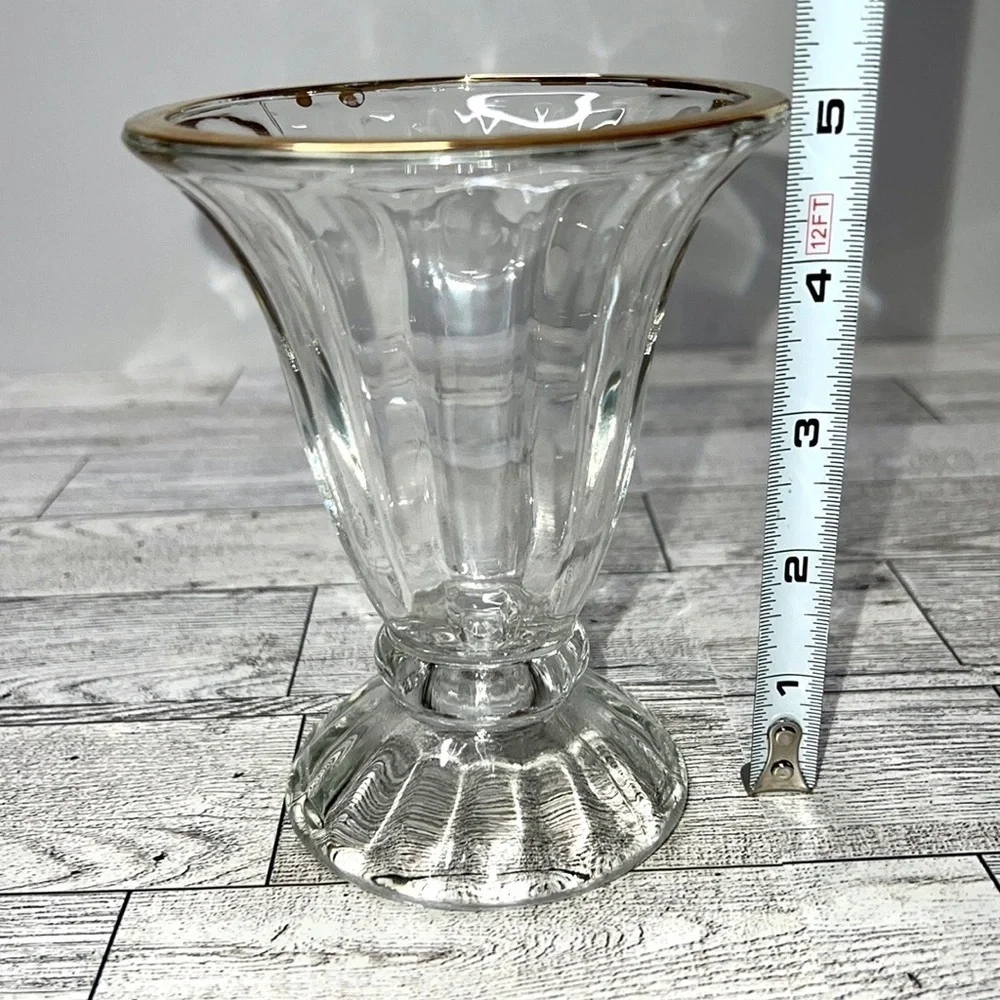 Libbey Vintage Gold Rim Pressed Glass Ice Cream Sundae Set of 4